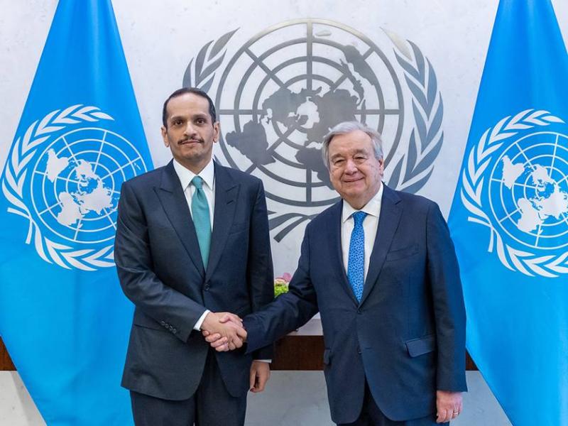 رئيس الوزراء وزير الخارجية القطري يجتمع مع الأمين العام للأمم المتحدة
